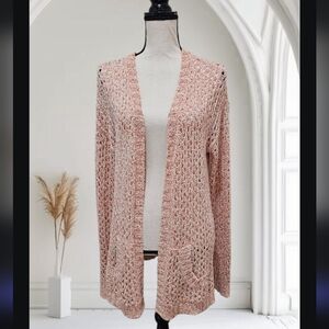 Maurices Cotton Blend  Blush Crochet Open Front  Cardigan